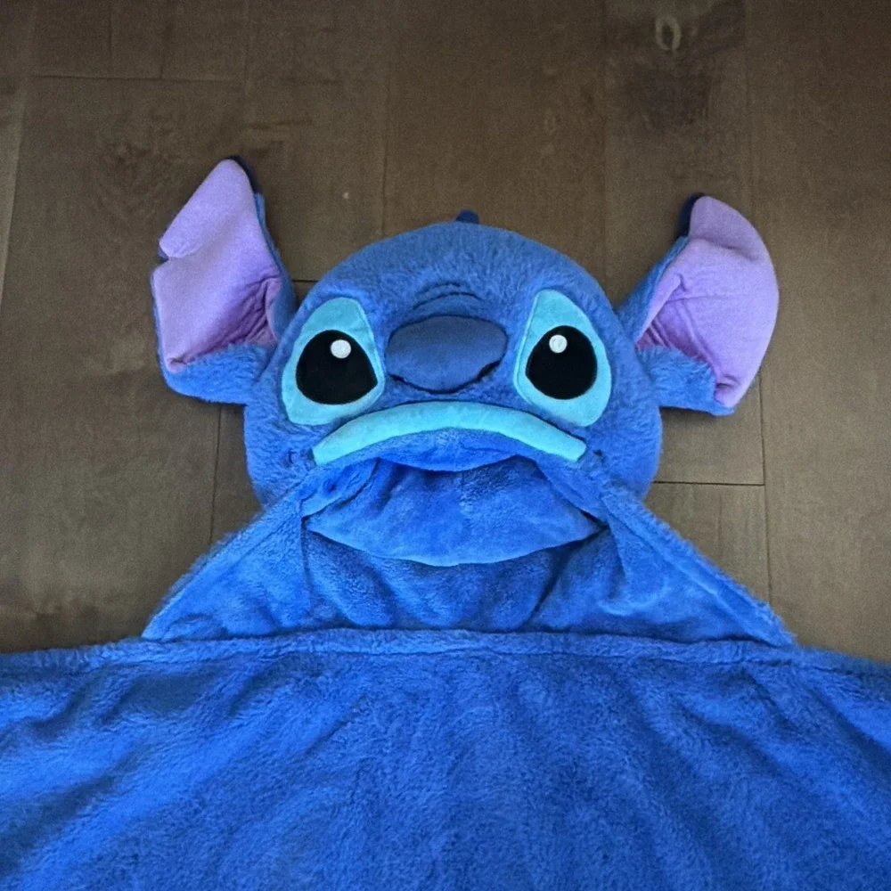 Disney Stitch Hooded Blanket Blue Purple Experiment 626 Used